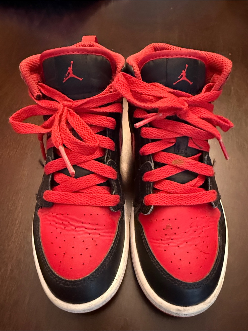 Jordan Kids Red and Black Mid-Top Sneakers